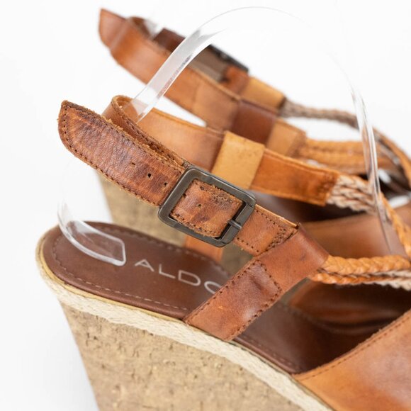 Aldo Brown Braided Leather Wedge Sandals Size US 9.5 EUR 40 - Picture 4 of 9